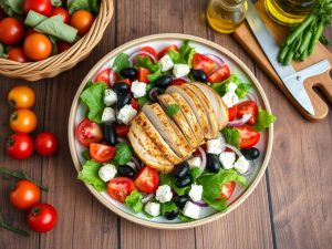 Salada Grega Paleo com Frango Grelhado