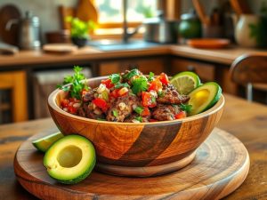 Bowl Burrito Paleo de Carnitas com Salsa Fresca